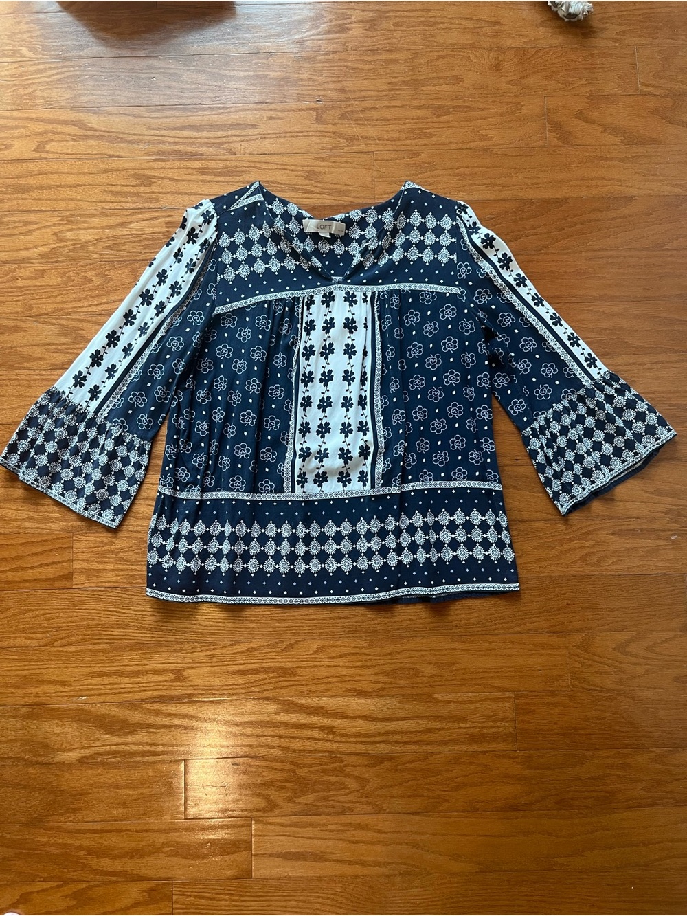 LOFT Blue and White Printed Floral Blouse